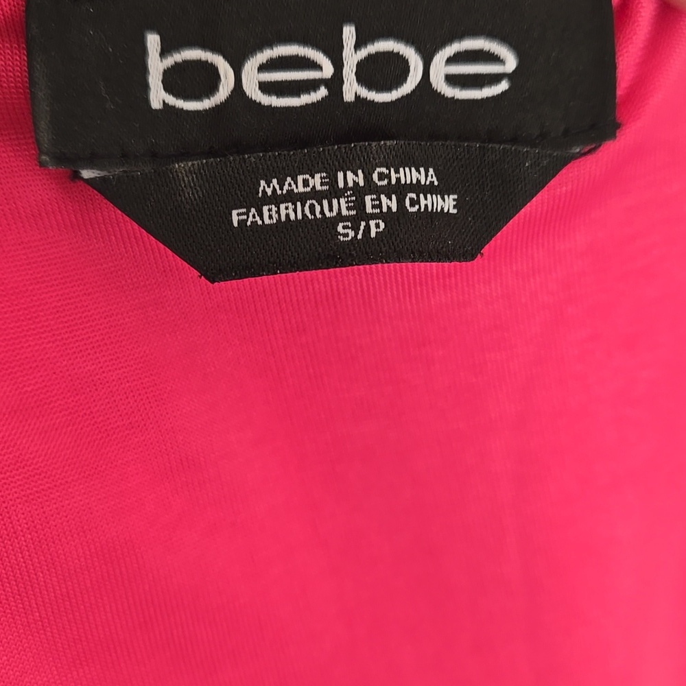 Bebe Pink & Orange Colorblock Peplum Midi Dress – Bold Bodycon Small - Picture 5 of 5
